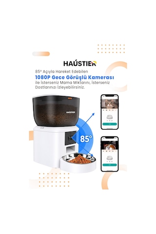Qq029 Kameralı 1080p Gece Görüş, Akıllı Otomatik Kedi Mama Kabı, 2.4ghz/5ghz, 4lt, Metal Kase