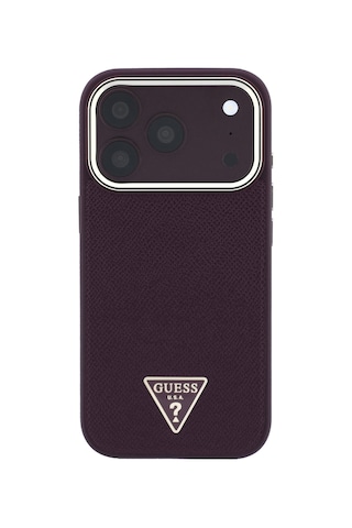 Apple iPhone 18 Pro Max Uyumlu Kılıf Guess Lisanslı M-safe Özellikli Grained Triangle Kapak Bordo