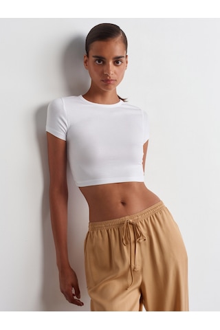 Dilvin Modal Crop Top Beyaz