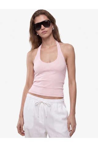 Koton Pamuklu Ribanalı Slim Fit Sırt Dekolteli U Yaka Bluz Pembe 6sak10338ek Gül