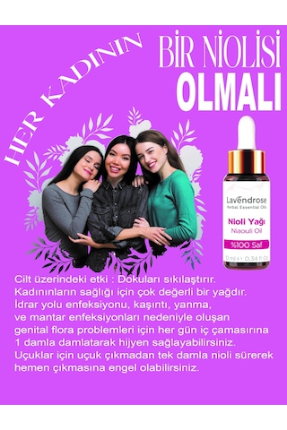 Lavendrose %100 Saf ve Doğal Kolay Kullanım Pipet Damlalıklı Nioli Uçucu Yağı 10 ML
