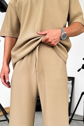 Bej Fitilli Baggy Pantolon Bej