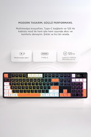 Oyuncu Klavyesi Rgb Işıklı Dijital Ekranlı 3 Modlu Mekanik Hisli Kablosuz Klavye Tk14