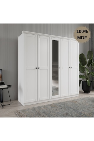 Dali 5 Kapılı Mdf Country Gardırop Beyaz