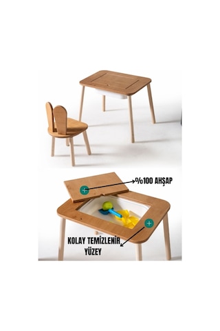 Montessori Bunny Sandalye Ve Haneli Aktivite Masası Ahşap