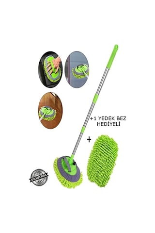 Qerhome Çok Fonksiyonlu 2 In 1 Mikrofiber Araba Yıkama Fırçası Teleskopik Uzun Saplı Detay Fırçası Oto Mopu