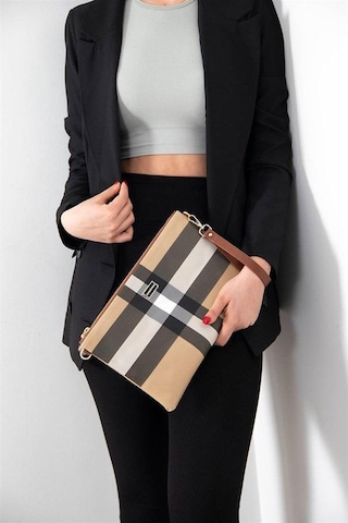 Silver Polo Sp1034 Kadın Portföy & Clutch Ekose Bej-taba