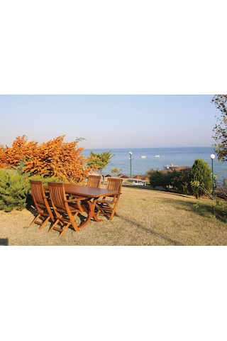 Muğla Ahşap Bahçe Takımı: 80x140+40 Masa + 4 Katlanır Sandalye Beyaz