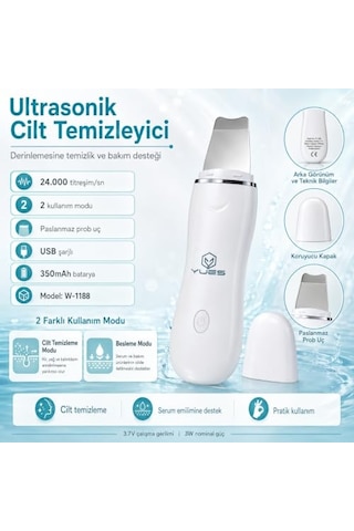 Yues Ultrasonik Cilt Temizleyici Skin Scrubber W-1188, Siyah Nokta Ve Gözenek Temizleme Cihazı, 24.000 Titreşim/sn, 2 Modlu Yüz Bakım Spatulası, Usb Şarjlı Cilt Bakım Cihazı