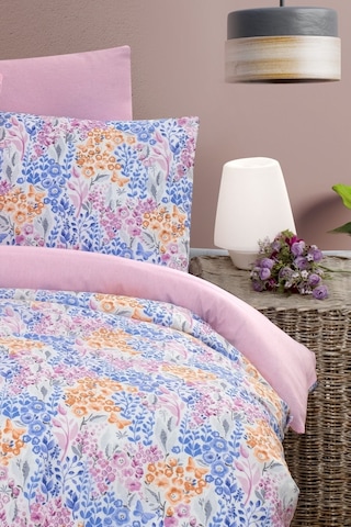 Mystory Home Lastikli Çarşaflı Çift Kişilik Nevresim Takımı Colore Mavi - Pembe - Turuncu