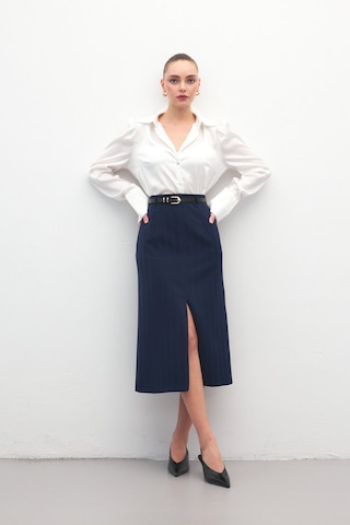 Sateen Anna Yırtmaçlı Etek - Lacivert-137175 Lacivert