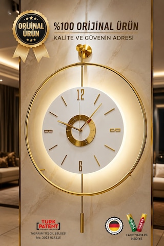 MetaQuartz Aksesuar İskandinav Kadran Gold Büyük Boy 50 x 75 CM 3 Adet Pil Metal (Mobilya) Duvar Saati Gold