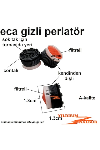3 Adet Eca Serel Batarya Ucu Gizli Perlatör Filtreli Kendinden Dişli Mini Boy 1
