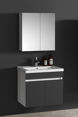 Çiğdem 55 Cm Beyaz-antrasit Gri Mdf Asma Banyo Dolabı Takımı Beyaz - Antrasit