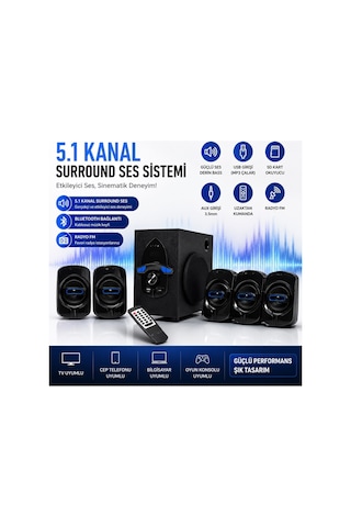 Ts-52 Ses Sistemi 5.1 Kanal Bluetooth Fm Radyo Sd Kart Ve Usb Girişli 5+1 Ev Sinema Sistemi Uzaktan Kumandalı Hoparlör