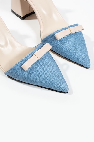 Duxal Shoes Werner Kadın Çift Renk Fiyonk Detay Topuklu Ayakkabı MAVİ