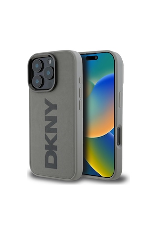 Apple iPhone 16 Pro Max Uyumlu Kılıf Dkny Lisanslı Magsafe Şarj Özellikli Pu Deri Plain Kapak Gri