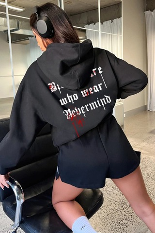 Unisex Oversize Hoodie - Blessed Tasarım Sweatshirt Siyah
