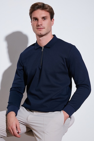 Buratti Pamuklu Regular Fit Yarım Fermuarlı Polo Yaka Erkek Sweat 5905789 Indigo