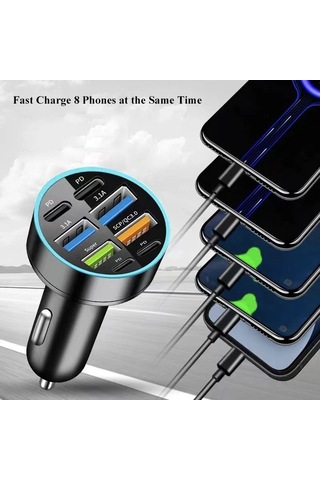 8'i 1 Arada C Araç Telefon Şarj Cihazı Usb A 4 Pd Süper Hızlı Şarj Adaptörü F Siyah Araç Şarj Cihazı