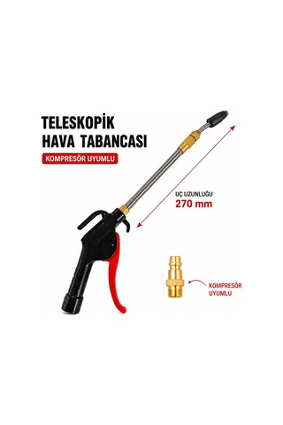 Teleskopik Nozul Hava Tabancası Kompresör İçin Uzatmalı Toz Temizleme Üfleme Aparatı