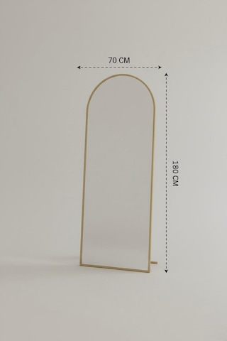 70x180 Cm Oval Ayaklı Ayna Statik Boyalı Metal Çerçeve Boy Aynası Gold