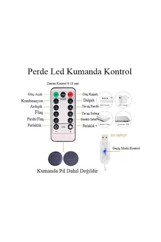 Perde Led 3mx3m Kumandalı 8 Fonksıyonlu 300 Ledli 10 Sarkıtlı Usb Girişli. Çok Renkli