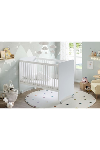 BW1025 - Pratik Kademeli Tekerlekli Bebek Beşik Beyaz 60x120 Beyaz
