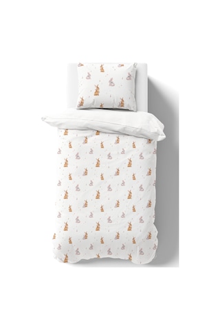 Organik Tek Kişilik Nevresim Takımı 160x220 - Neşeli Tavşan Notaları Renkli