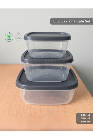 3'lü Saklama Kabı Seti Kare Erzak Kabı Bpa Free Derin Dondurucu İçin Uygun 250-500-1500 Ml Şeffaf