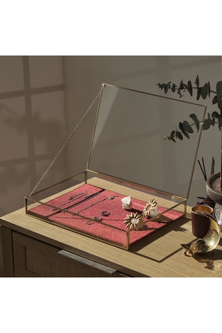 Kadife Tabanlı Cam Kutu Takı, Aksesuar, Sunum Kutusu Pirinç