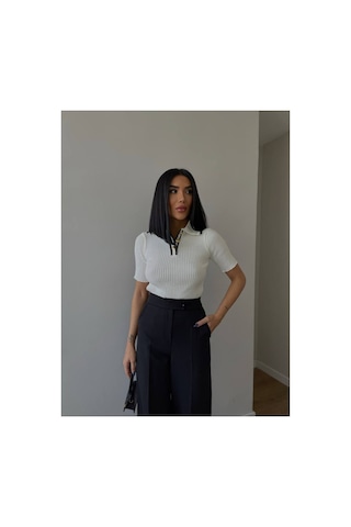 De Pose Kadın Polo Yaka Kısa Kollu Premium Trend T-shirt Beyaz