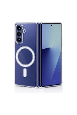 Samsung Galaxy Z Fold 7 Uyumlu Kamera Korumalı Magsafe Wireless Şarj Özellikli Lüks Şeffaf Silikon Telefon Kılıfı