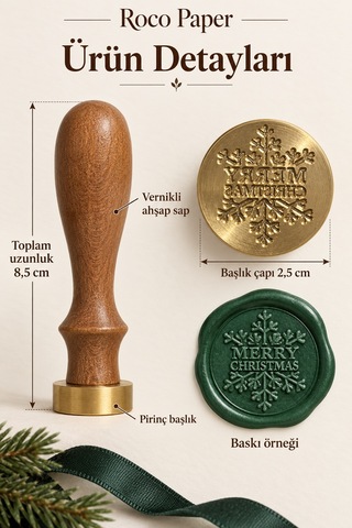 Yılbaşı Temalı Ahşap Saplı Pirinç Mum Mührü - 2.5 Cm Çap, Kar Des Çok Renkli