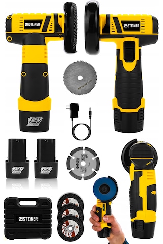 Steiner 12v 2 Ah Çift Akülü Mini Avuç İçi Spirali Ve Şarjlı Avuç Taşlama Makinesi Sarı