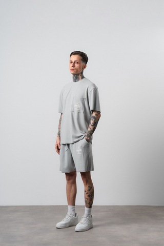 Respire Erkek Far From Basic Baskılı Regular Fit T-shirt Şort Takım Gri