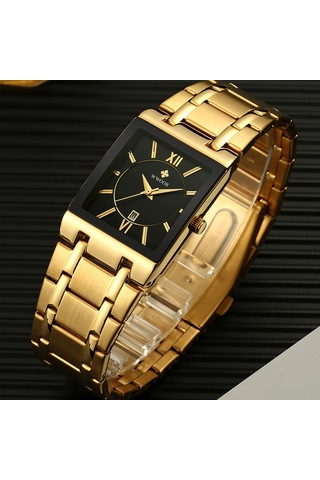 Yunboo Erkekler İçin Karesi Kadranlı Kuvars Saat - 30m Su Geçirmezlik Ve Takvim Özelliği - Paslanmaz Çelik Kordon - Model 8858 Siyah-gold Çok Renkli