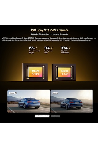 Viofo A229 Ultra 2 Kameralı Ön Ve Arka 4k+4k Sony Starvis 2 Sensörlü Dual Hdr Wi-fi 6 Gps'li Araç Kamerası