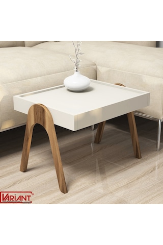 Variant Roma Tepsi Zigon Sehpa Ceviz-Metalikinci(Ekru)