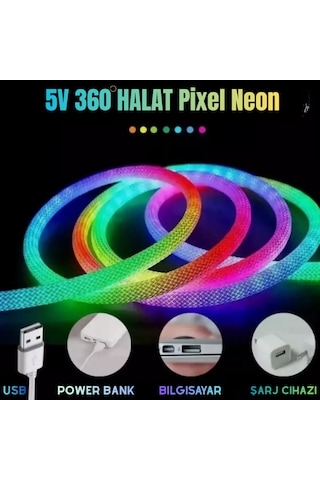 Halat 360 Pixel Neon Telefon Ve Uzaktan Kumandalı 5v Rgb-ıc