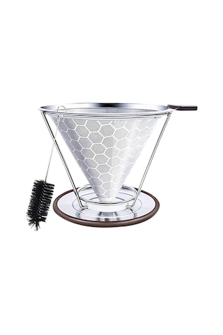 Takım Kahve Filtresi Yeniden Kullanılabilir Paslanmaz Çelik Kahve Filtresi Dökün Yavaş Damlama Tahliye Ve Bardak Tutucu İle Fırça