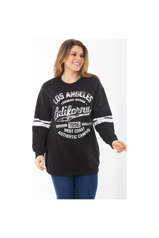 Kadın Büyük Beden Siyah İçi Şardonlu Üç İplik Sweatshirt 65n37295-siyah Siyah