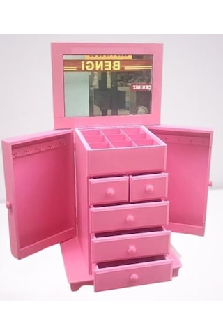 Hobi Takı Kutu Makyaj Şifonyer 90389 Model 9çekmece Parlak Pembe Ahşap Mdf Elyapım