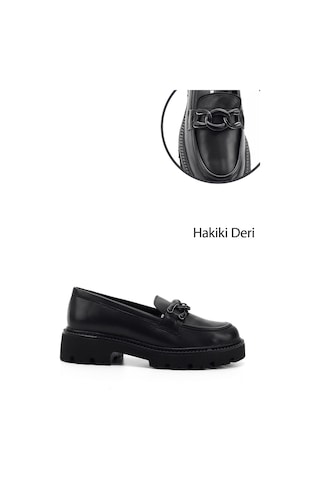 Gönderi(R) Gönderi R Siyah Kalın Topuklu Tokalı Hakiki Deri Loafer Ayakkabı Siyah