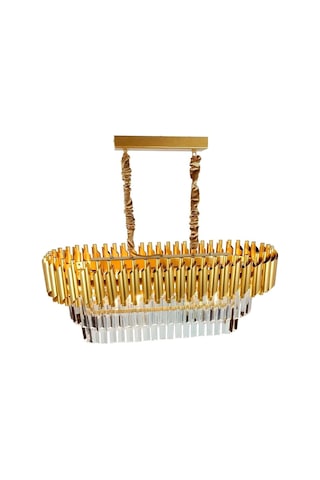 Roza Varaklı Gold 75x35 Cm Lik Kristal Taşlı Lüks Avize - Yatak Odası - Salon - Mutfak - Hol Altın