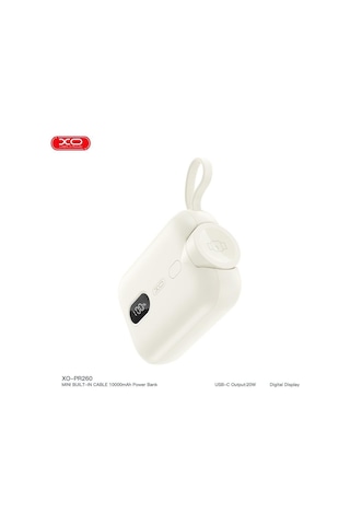 10000mah 20w Pd Hızlı Şarjlı Ve Dahili Type-c Kablolu Dijital Ekranlı Taşınabilir Powerbank Beyaz