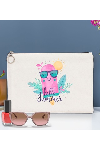 Bk Gift Yaz Temalı-5 Astarlı Portföy Çanta 30x21cm, Baskılı El Çantası, Organizer Çanta Çok Renkli