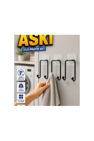3 Lü Yapışkanlı Duvar Askısı Çok Amaçlı Askılık Seti Renkli