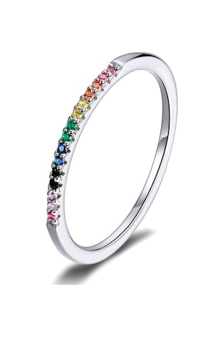 Sterling Silver Ring S925 Colored Zircon Ring, Size:8 Çok Renkli