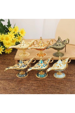 Shineyee Ev Dekorasyonunda Kullanılan Metal Alaaddin Lambası, Yaratıcı Ve Dilek Lambası, 12x6.8 Cm, Altın-mavi Diğer